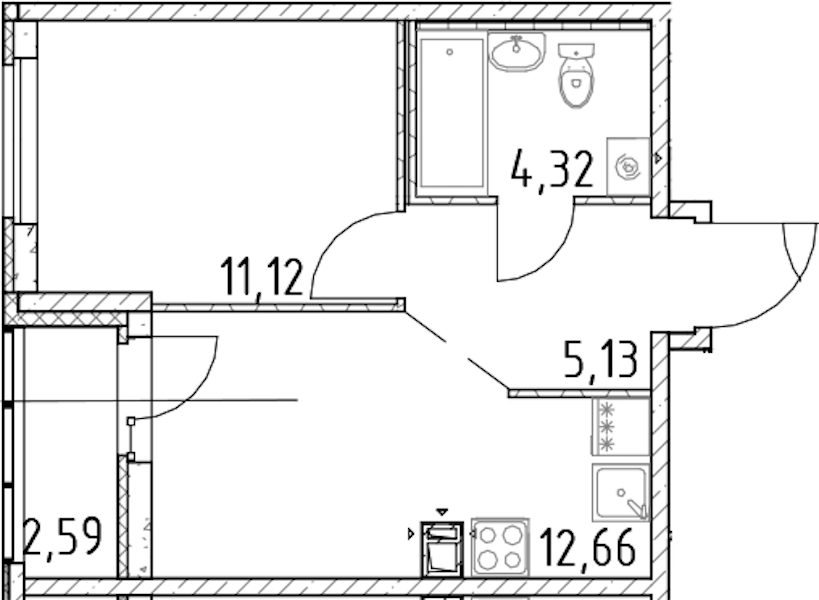 1-комнатная квартира 33.23 м², 11/17 эт., ЖК «Город Первых»